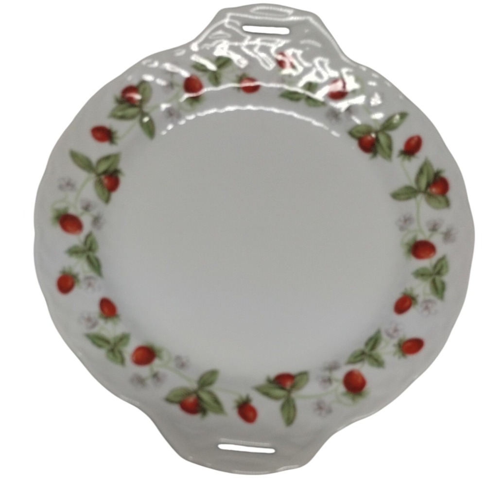 Bernardaud‎ Limoges Fraises Strawberry Handled Cake Plate French Porcelain